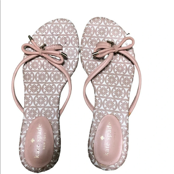 KATE SPADE PINK BOW LEATHER FLIP FLOPS - Picture 1 of 4